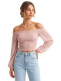 Image for Women's  Cold Shoulders Smok Top,Dusty Rose