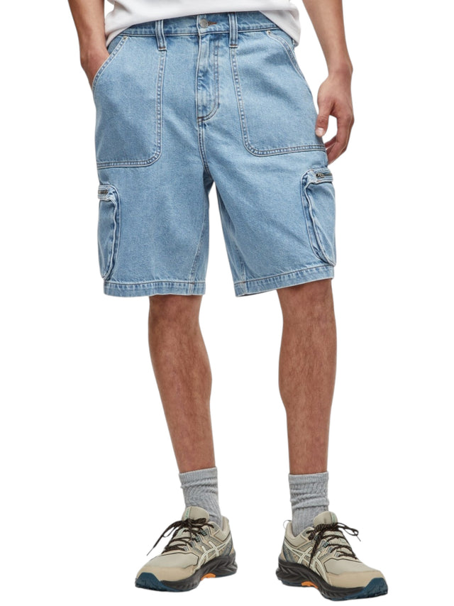Image for Men's Plain Solid Cargo Jeans Short,Light Blue