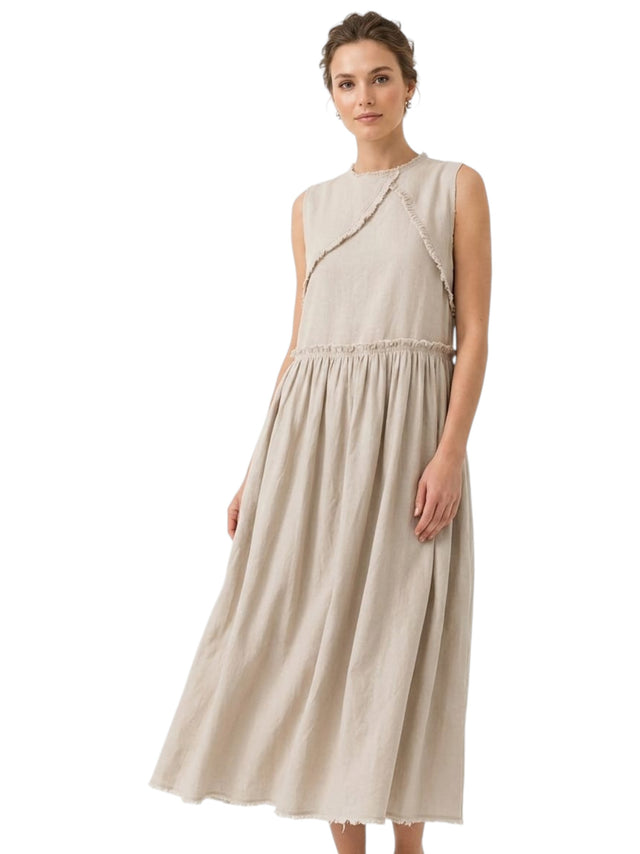 Image for Women's Plain Solid Dress,Beige
