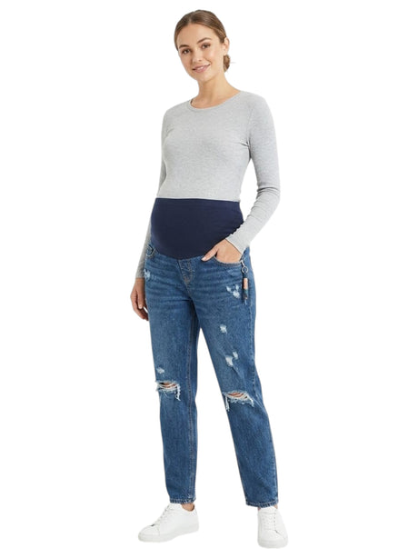 Image for Women's Ripped Pregnant Jeans,Navy