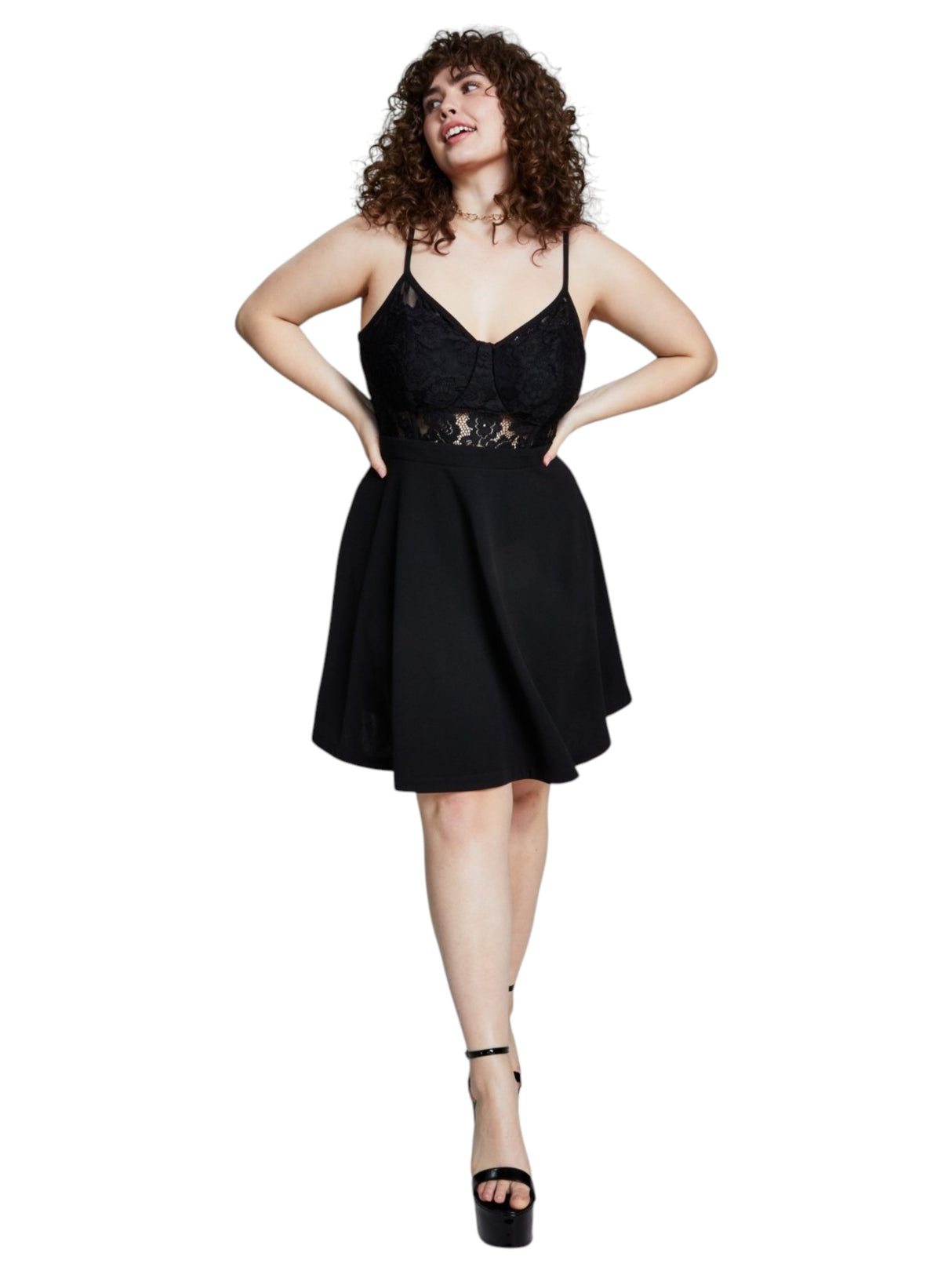 Image for Women's Plain Open Lace Dress,Black