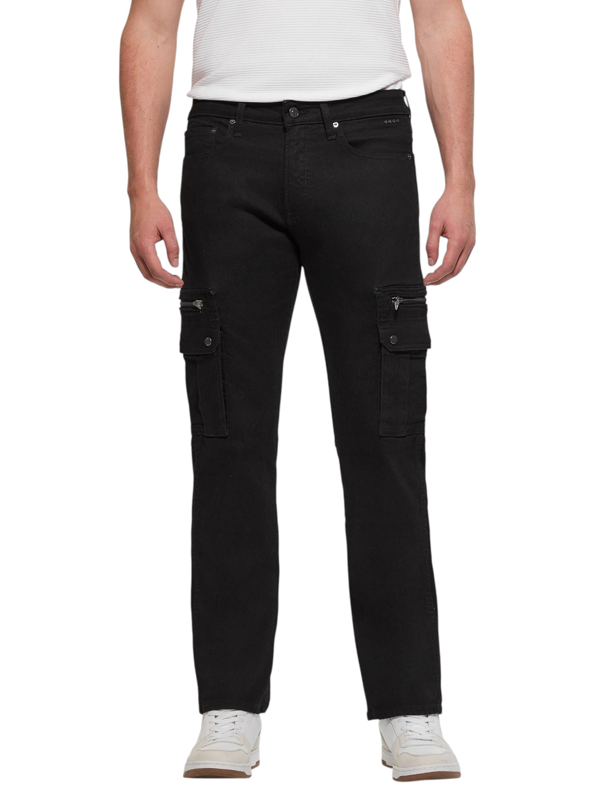 Image for Men's Plain Solid Cargo Jeans,Black