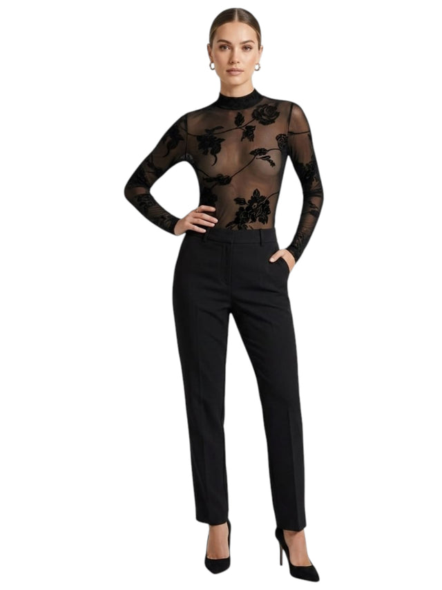 Image for Women's Floral Printed Sheer Bodysuit,Black
