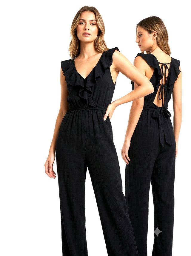 Image for Women's Plain Solid Jumpsuit,Black