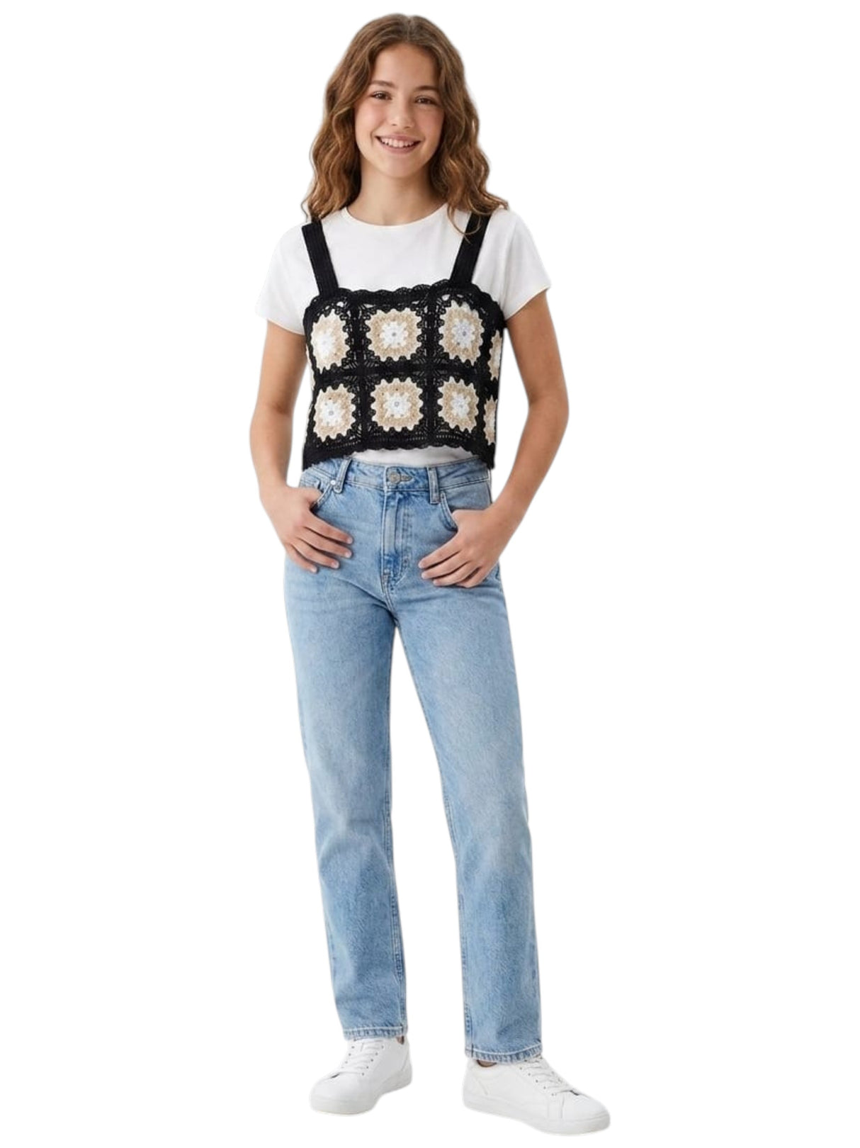 Image for Kids Girl's Open Kintted Top 2Pieces,White/Black