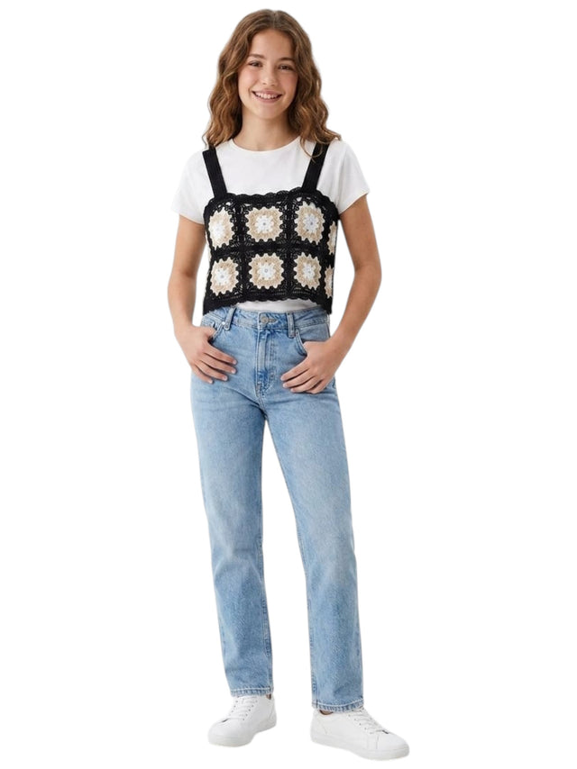 Image for Kids Girl's Open Kintted Top 2Pieces,White/Black