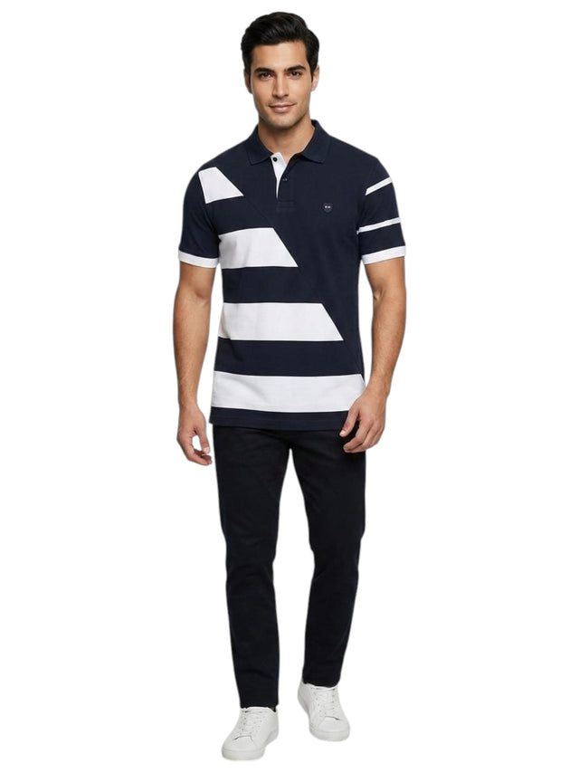Image for Men's Stripped Textured Top,Navy