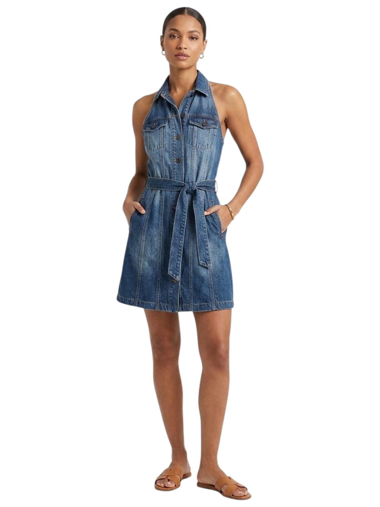 Image for Women's Plain Dress&Belt,Blue Jeans