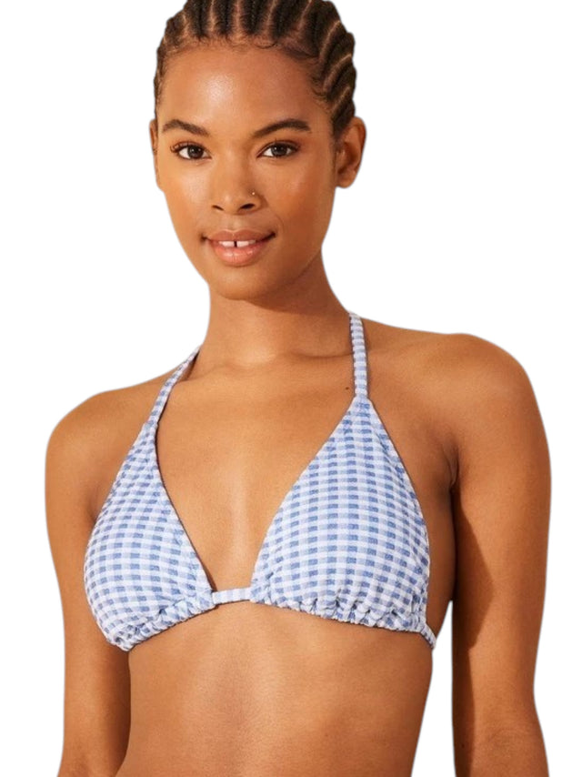 Image for Womens Plaid Bikini Top,Blue