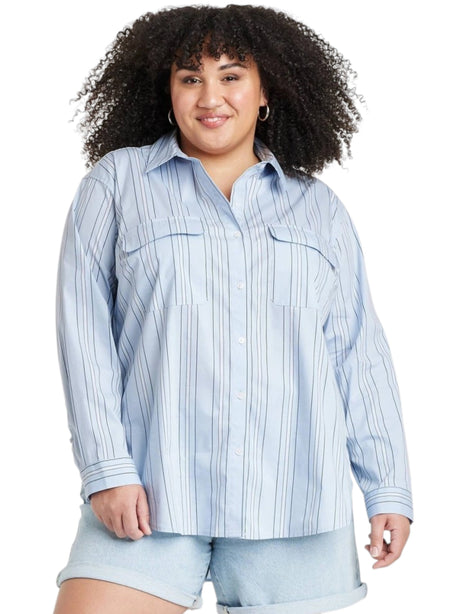 Image for Women's Stripped Chemise,Light Blue