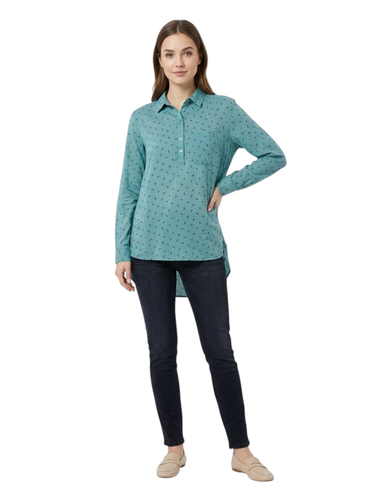 Image for Women's Printed Top,Dark Turquoise