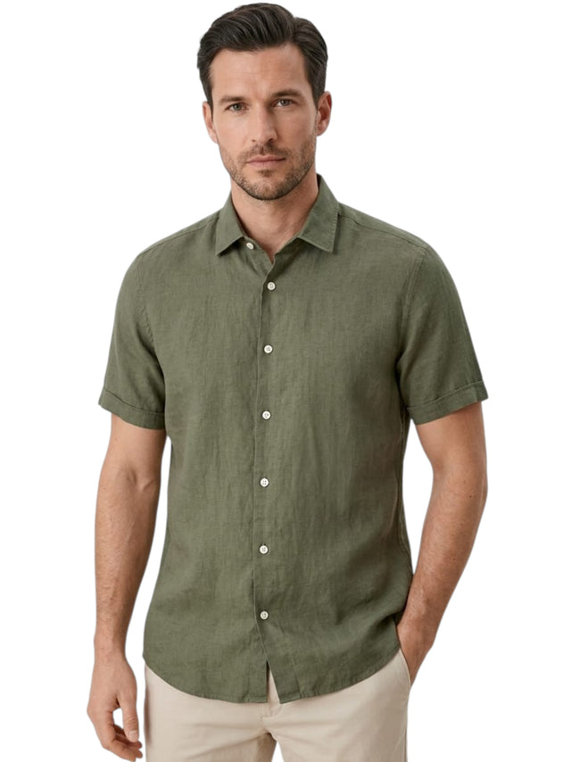 Image for Men's Plain Solid Dress Shirt,Olive