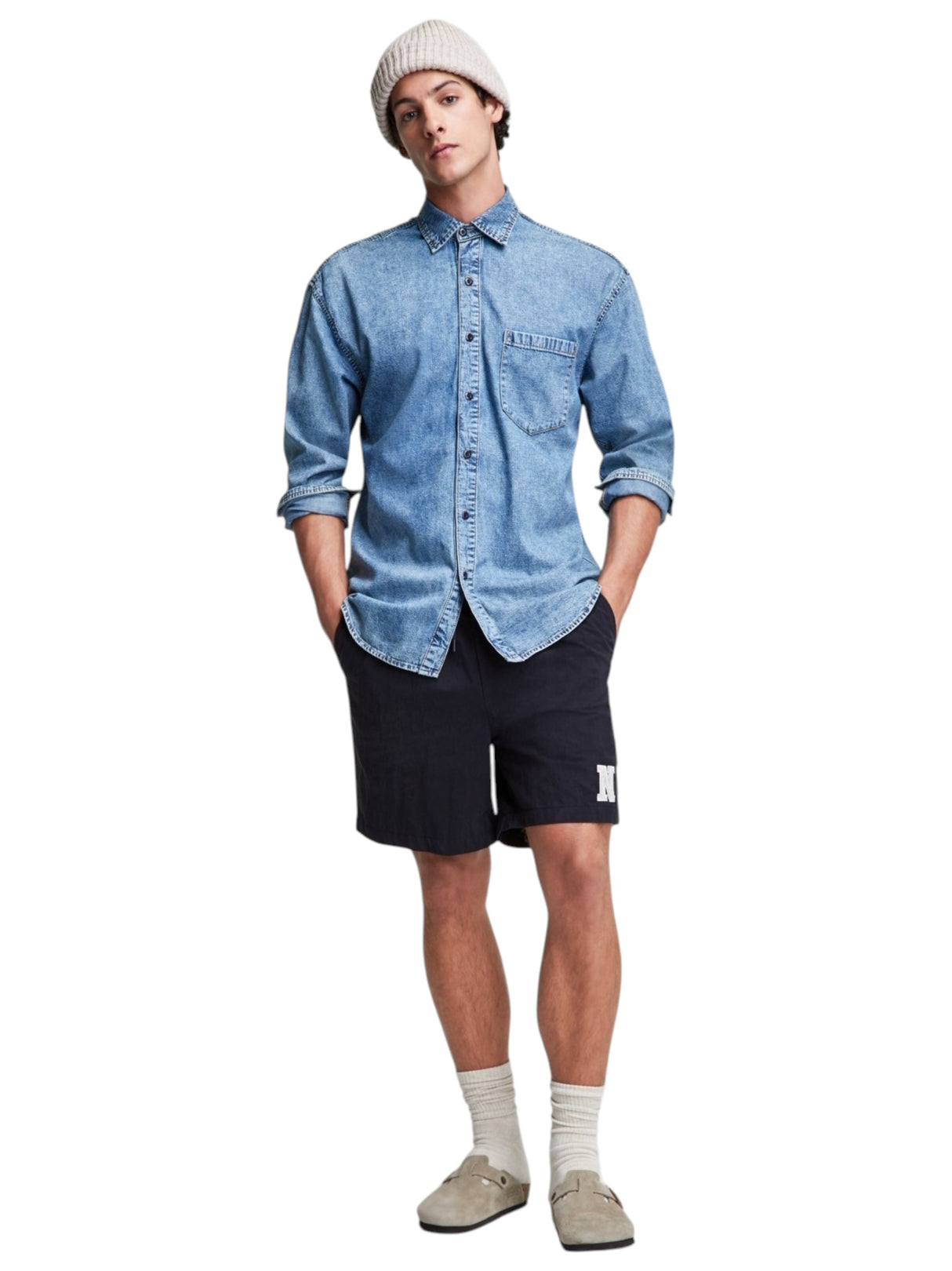 Image for Men's Plain Jeans Dress Shirt,Blue