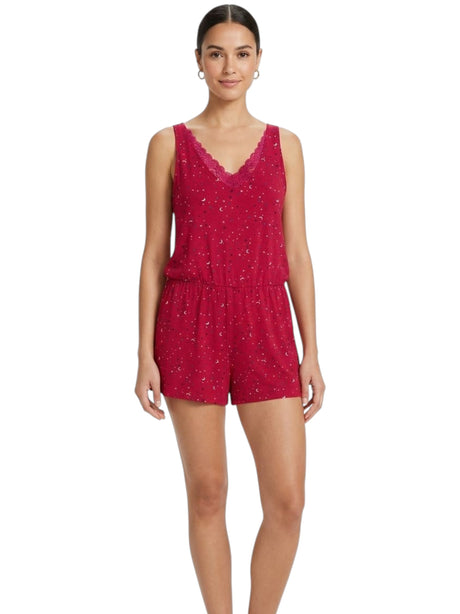 Image for Women's Printed Sleepwear Jumpsuit,Red