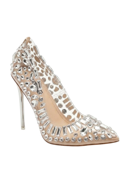 Image for Women's Rhinestones Crystal Heeled Shoes,Silver/Beige