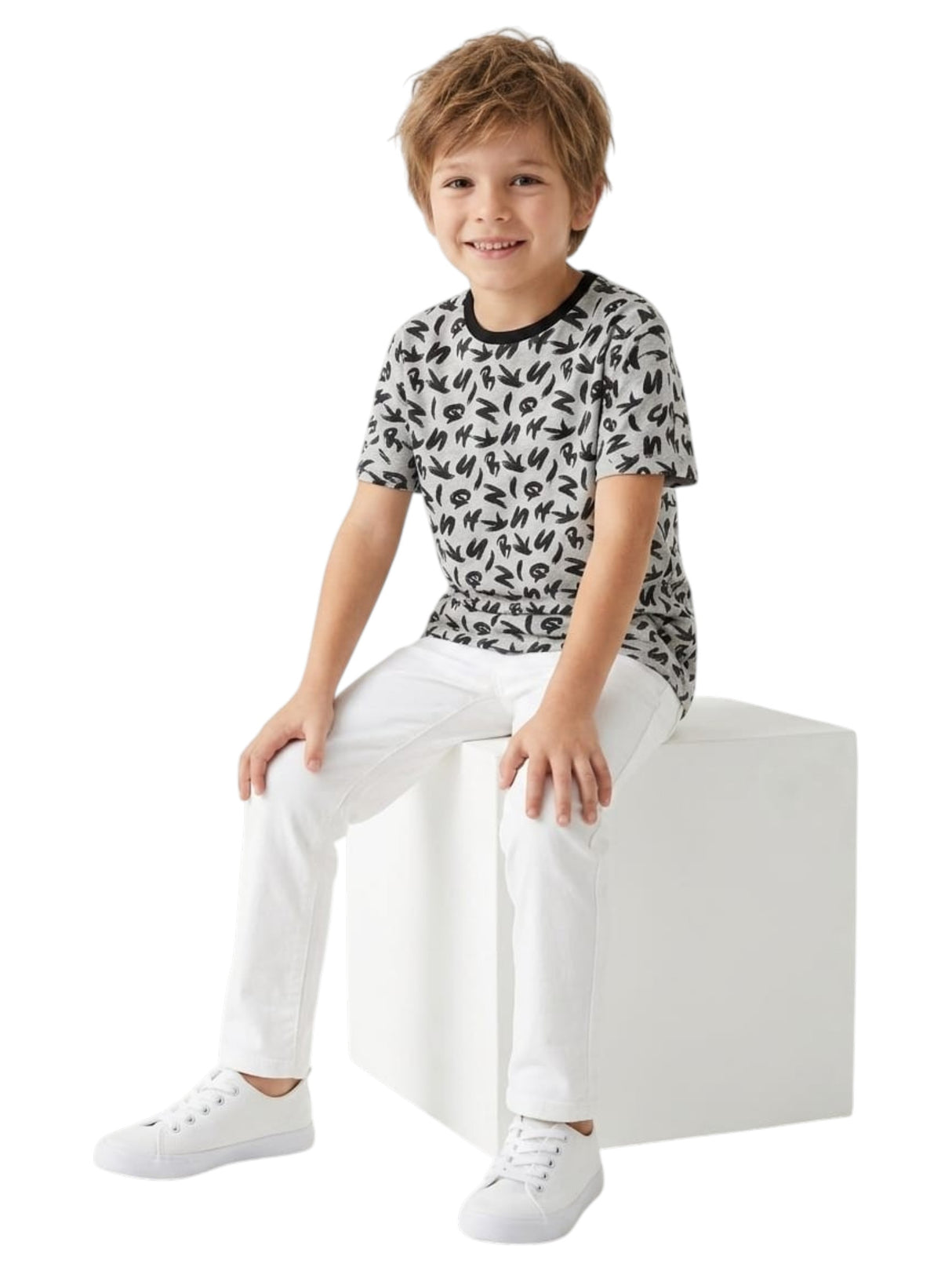 Image for Kids Boy's Printe Top,Light Grey
