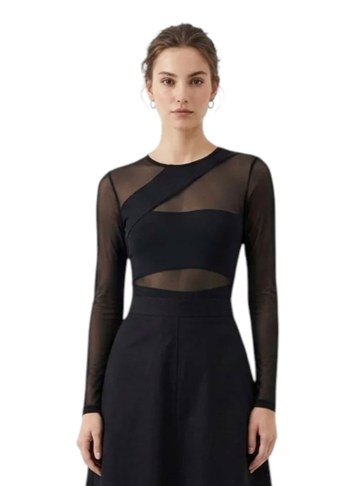 Women's Plain Sheer Bodysuit,Black