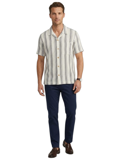 Image for Men's Striped Dress Shirt,Off White/Navy