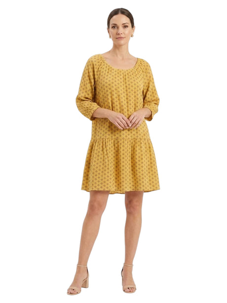 Image for Women's Printed Dress,Mustard Yellow