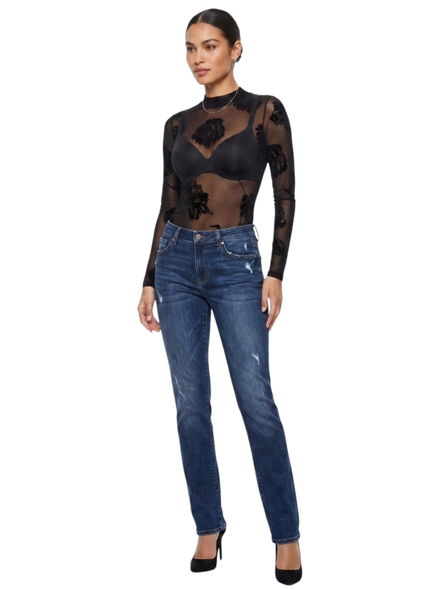 Image for Women's Textured Sheer Bodysuit,Black