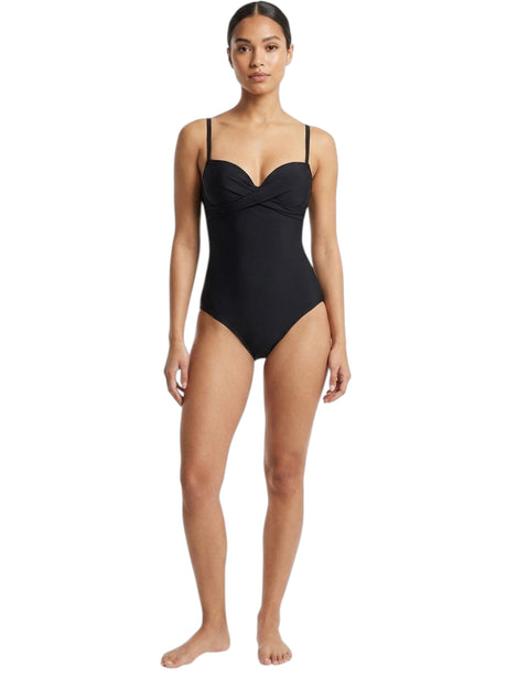 Image for Women's Plain Sloid One Pieces Swimsuit,Black