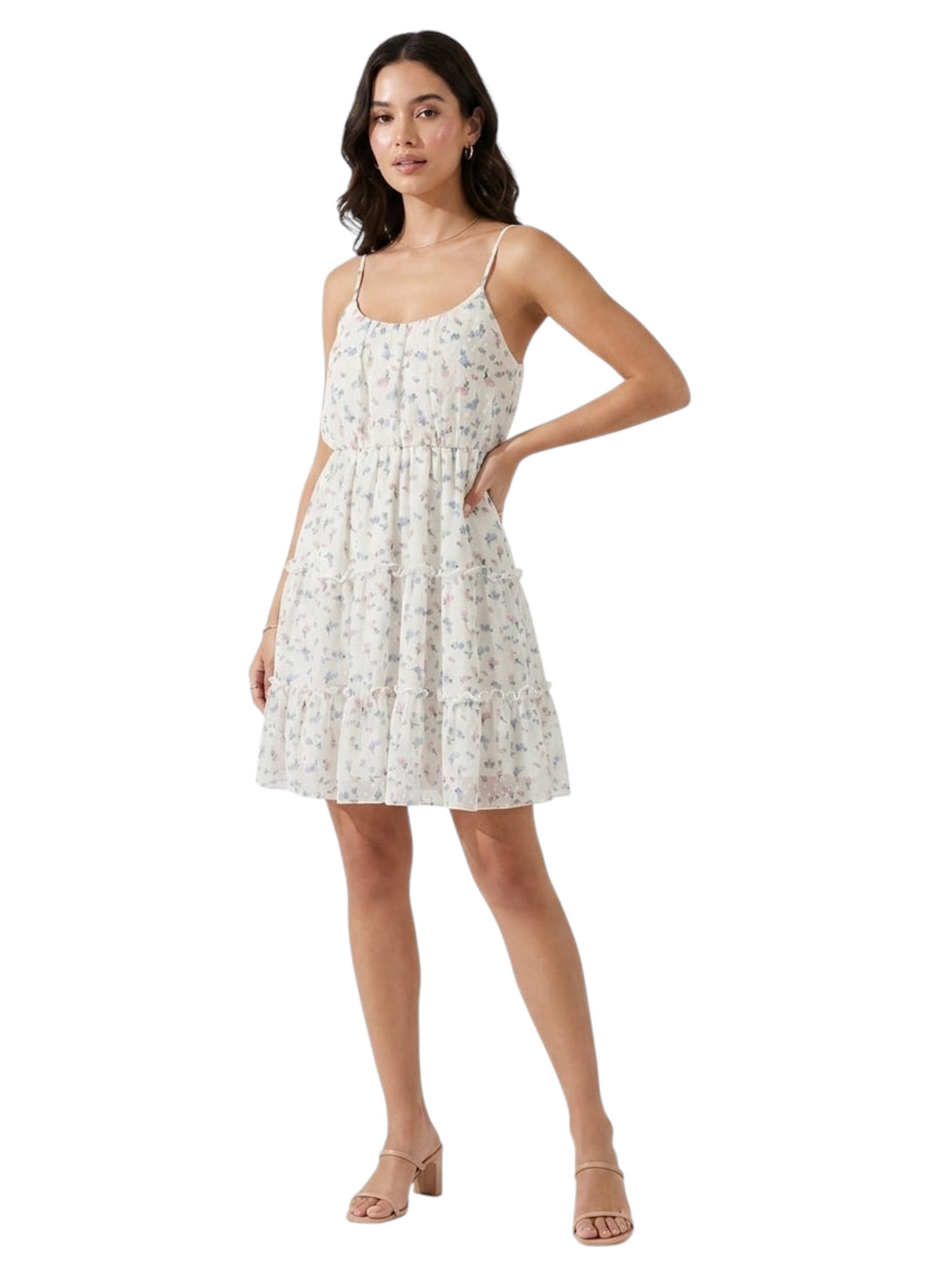 Image for Women's Printed Ruffled Dress,Off White