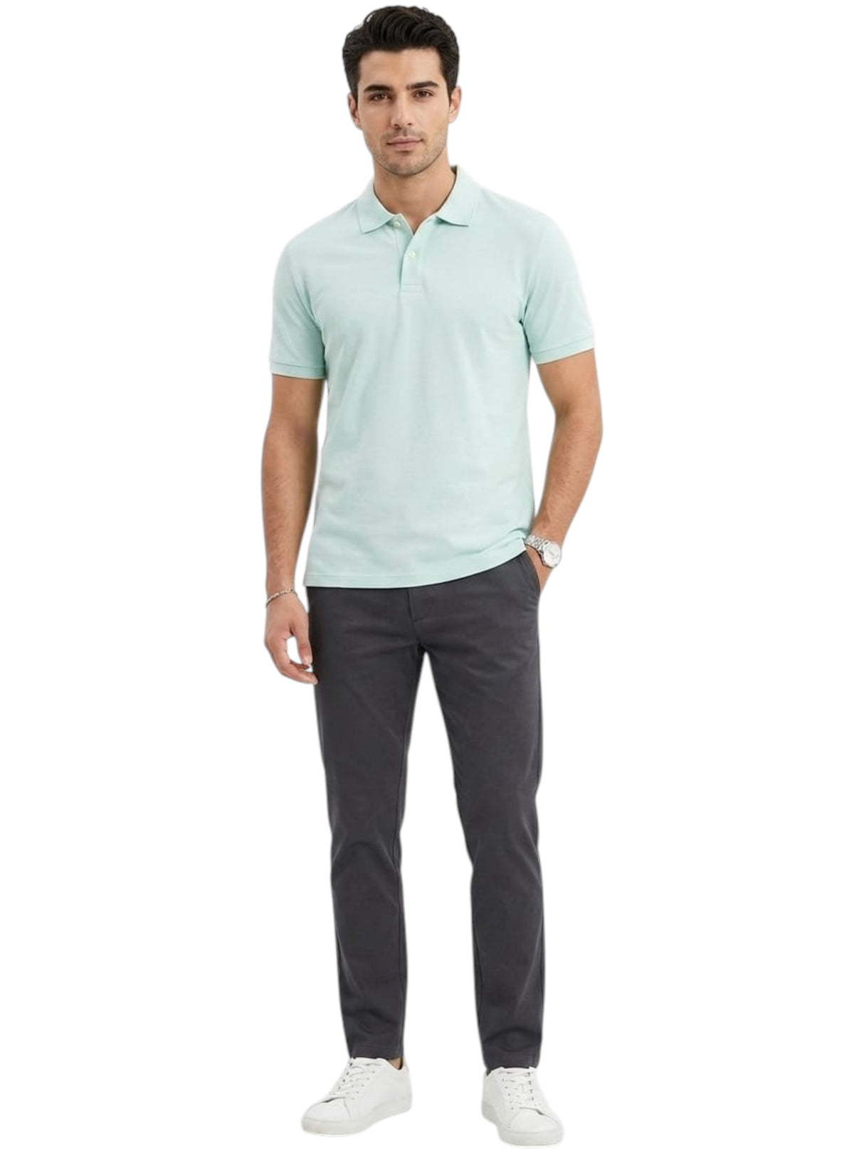 Image for Men's Textured Polo T-Shirt,Mint Blue