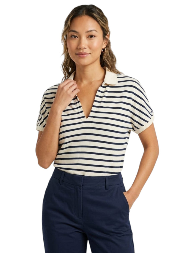 Image for Women's Stripped Top,Beige/Navy