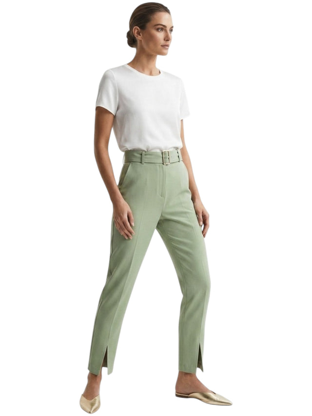 Image for Women's Plain Solid Pant With Belt,Olive