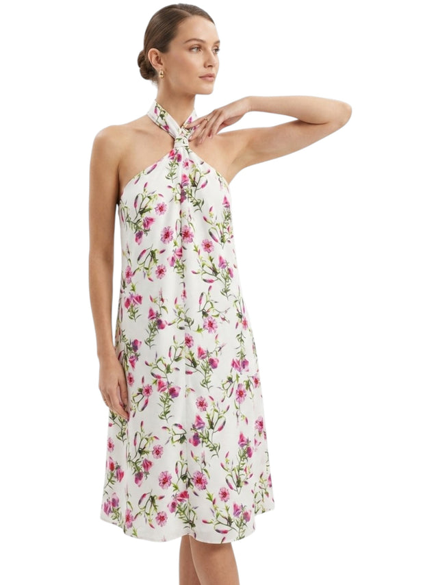 Image for Women's Floral Printed Dress Open Back,White