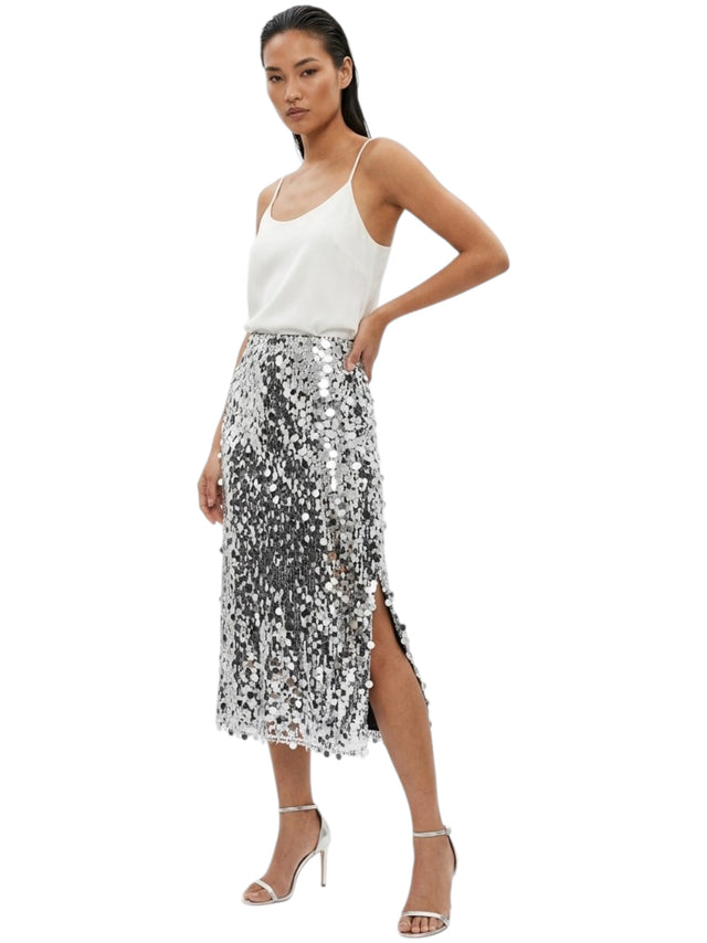 Image for Women's Sequin-Embellished Skirt,Silver