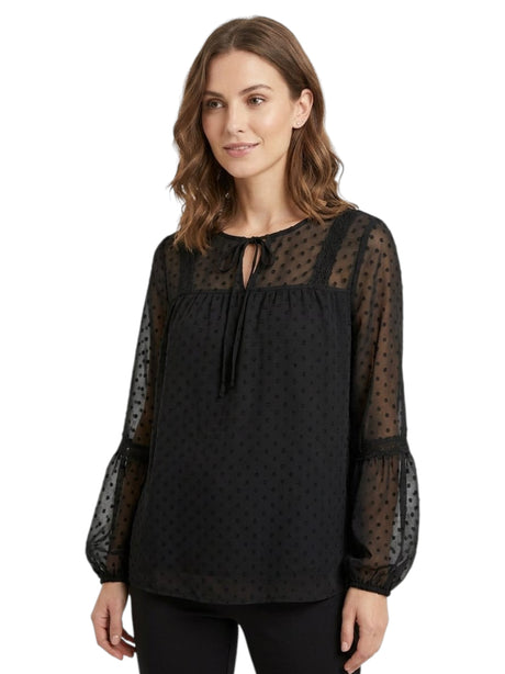 Image for Women's Textured Viedee Detailed Top,Black