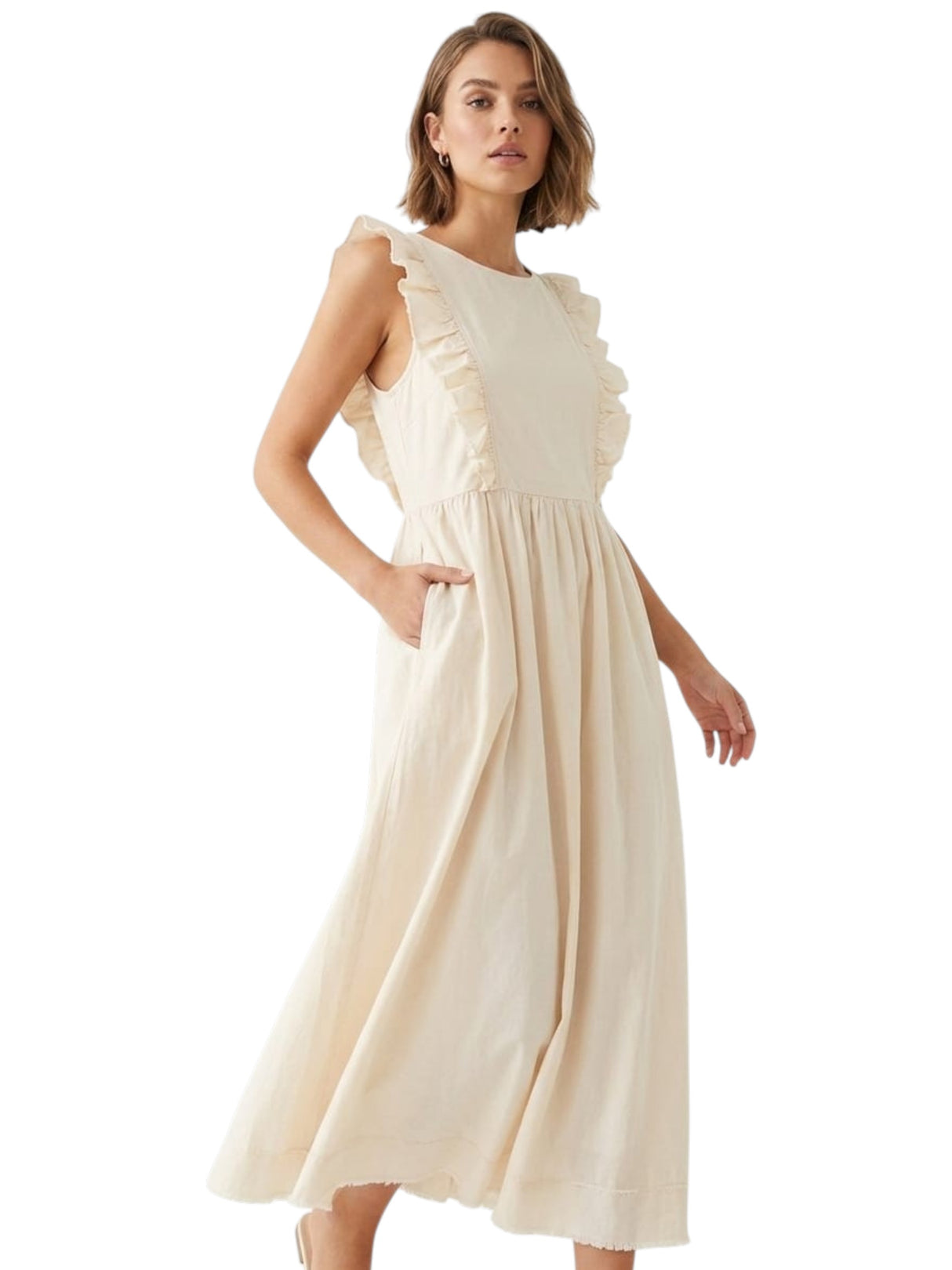 Image for Women's Plain Solid Dress,Beige