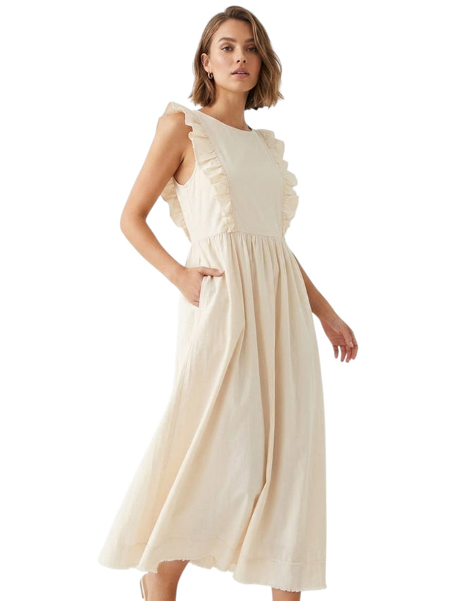 Image for Women's Plain Solid Dress,Beige