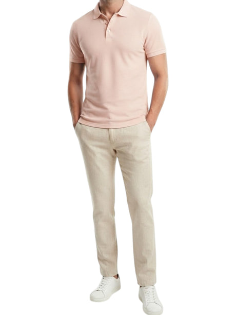 Image for Men's Textured Polo T-Shirt,Light Pink