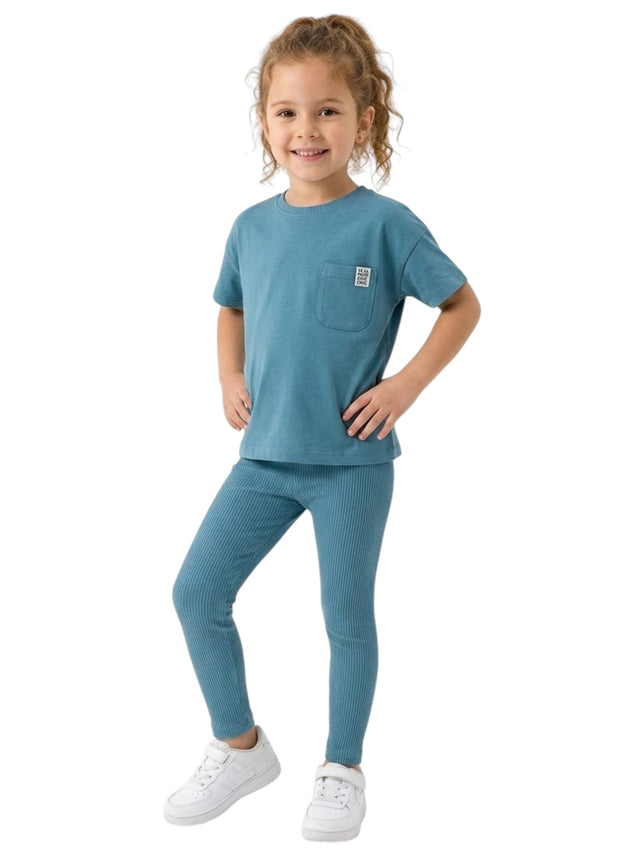 Image for Kids Girl's Ribbed Pajama Set,Dusty Blue