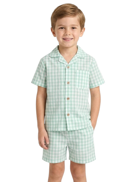 Image for Kids Boy's Plaid Set Dress Shirt&Short,Light Mint