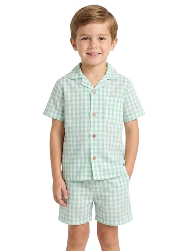Image for Kids Boy's Plaid Set Dress Shirt&Short,Light Mint