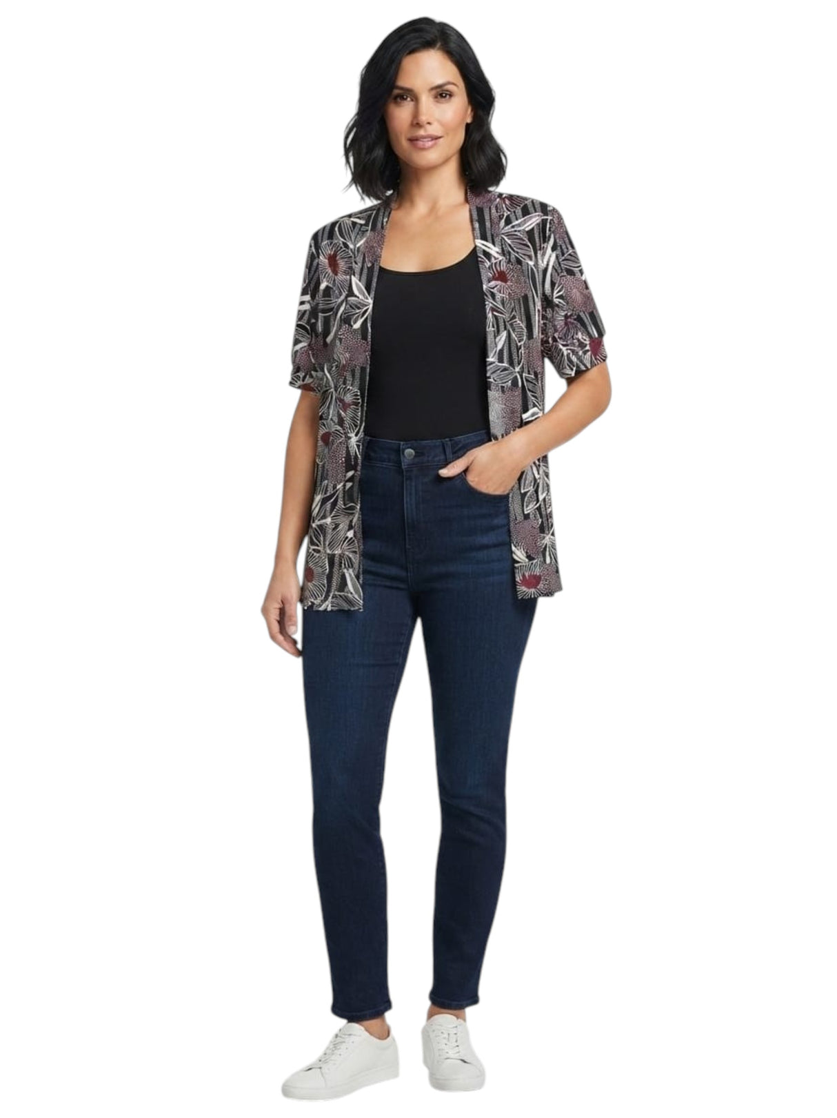 Image for Women's Floral Printed Top Cardigan,Black