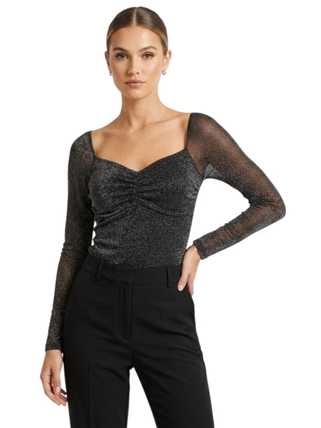 Image for Women's Mesh Sequin Top,Black