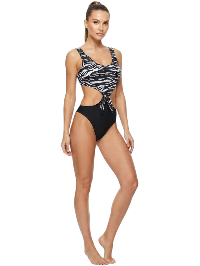 Image for Women's Printed One Pieces Open Back Swimsuit,Black/White