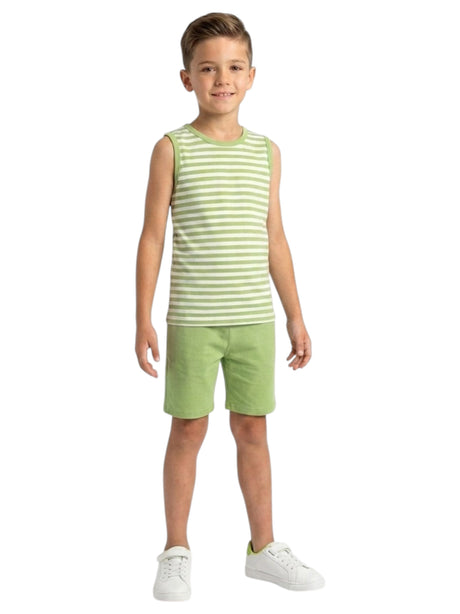 Image for Kids Boy's Striped Set Top & Short,White/Green
