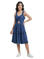 Image for Kids Girl's Plain Denim Dress With Mini Ruffled,Dusty Blue