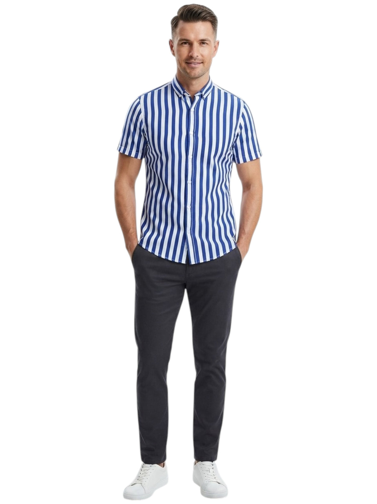 Image for Men's Striped Dress Shirt,White/Navy