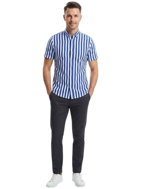 Image for Men's Striped Dress Shirt,White/Navy