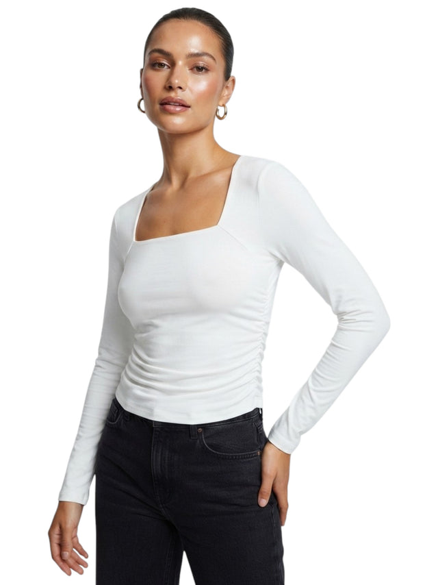 Image for Women's Plain Ruched Side Top,White
