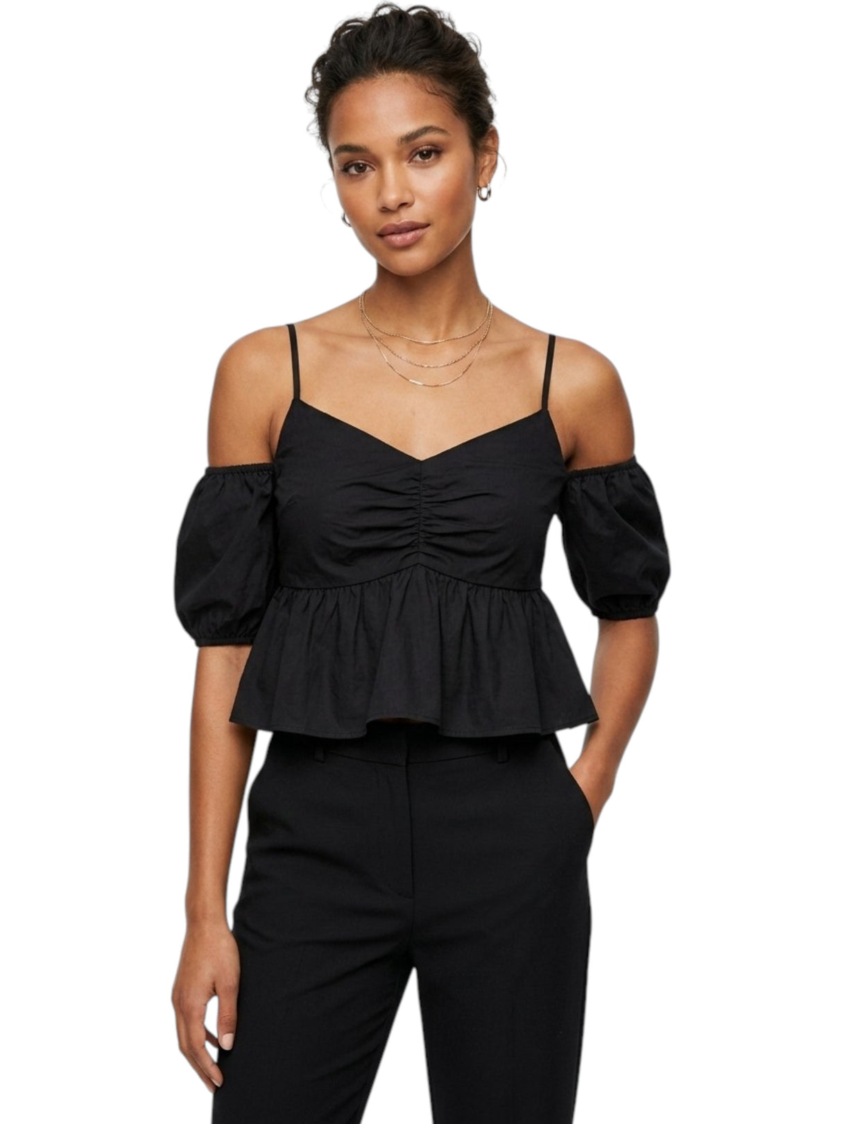 Image for Women's Smocked Cropped Top,Black