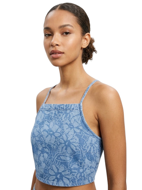 Image for Women's Printed Denim Top,Blue