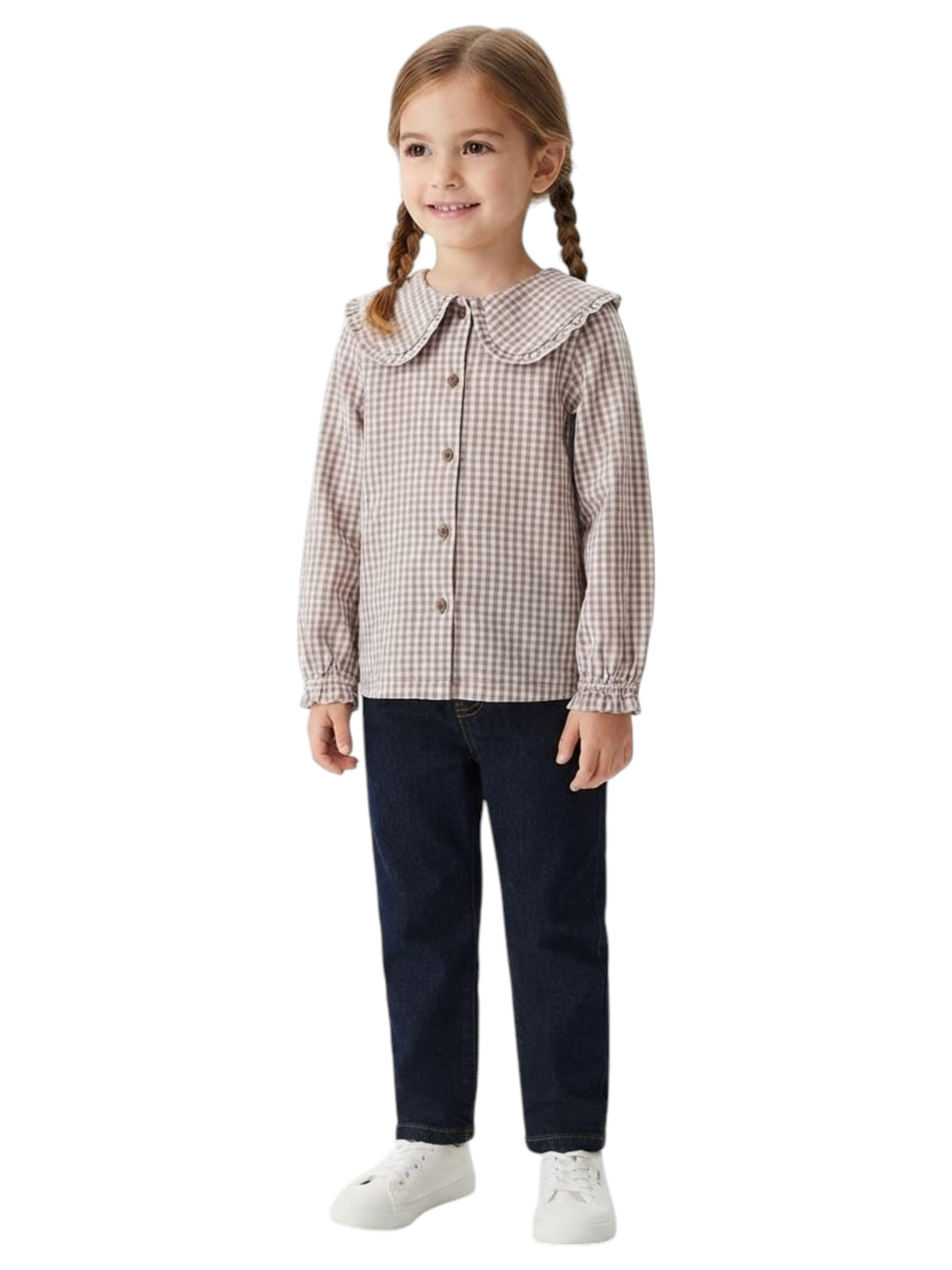 Image for Kids Girl's Plaid Dress Shirt,Brown