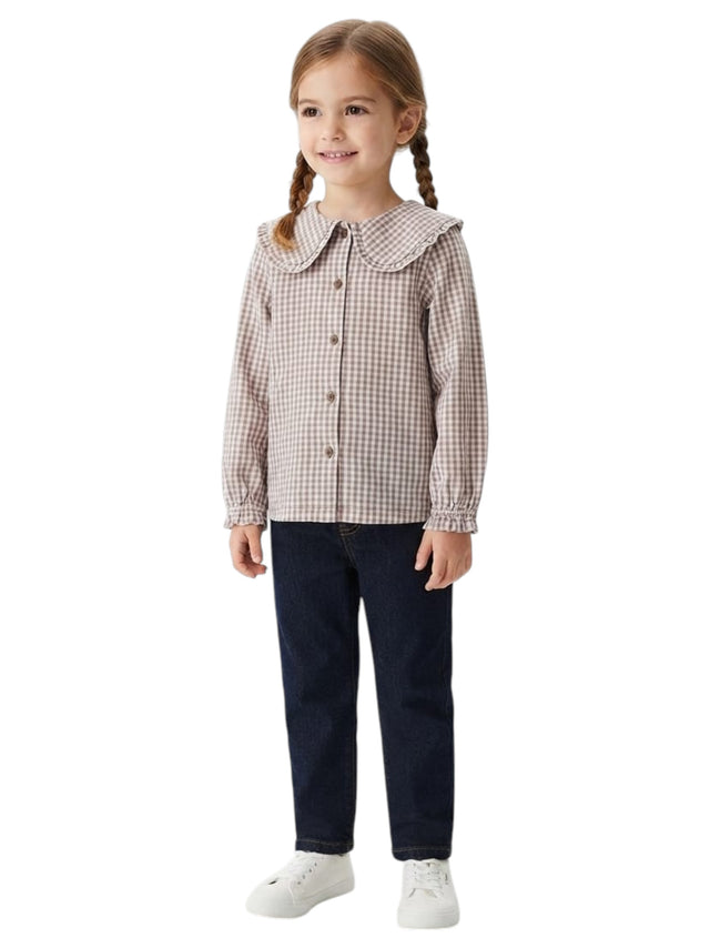 Image for Kids Girl's Plaid Dress Shirt,Brown